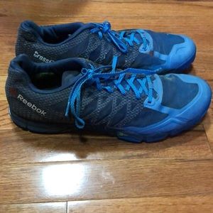 Blue athletic shoes